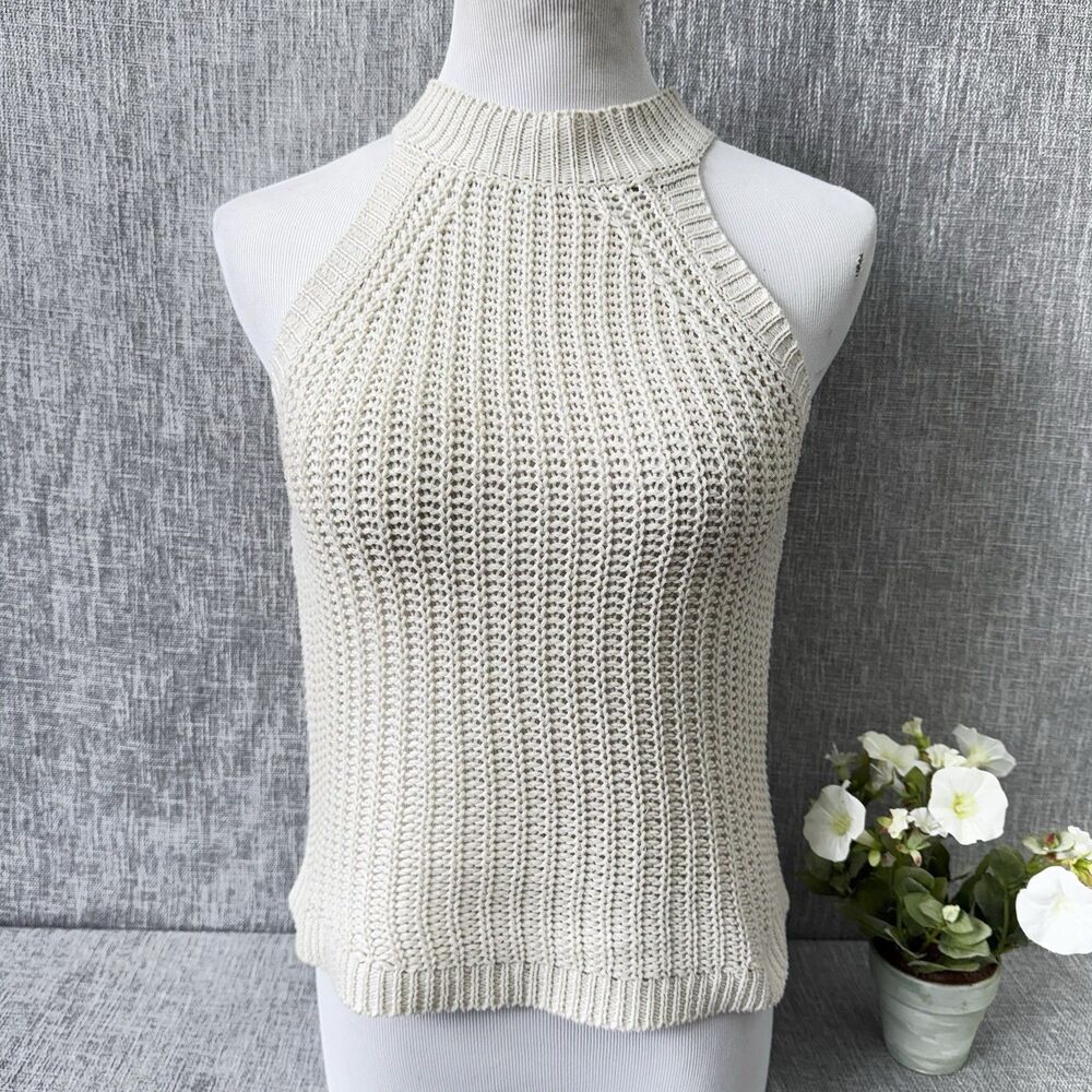 lovemarks Women's Size large ivory Crochet Tank Top Knit Sleeveless cotton EUC
